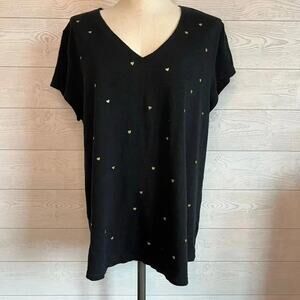 Gap Easy T-shirt black with gold glitter hearts Size XXL